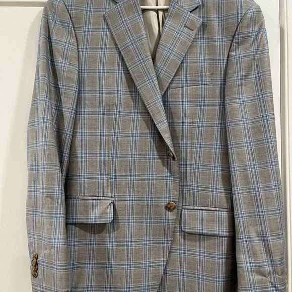 Peter Millar Flynn classic fit tan with blue plaid size 44R